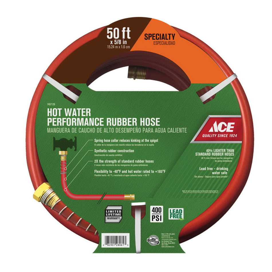 ACE® FLXPR5850RACE Heavy-Duty Hot Water Hose, 5/8 in Nominal, 50 ft L, 400 psi, Rubber Tube