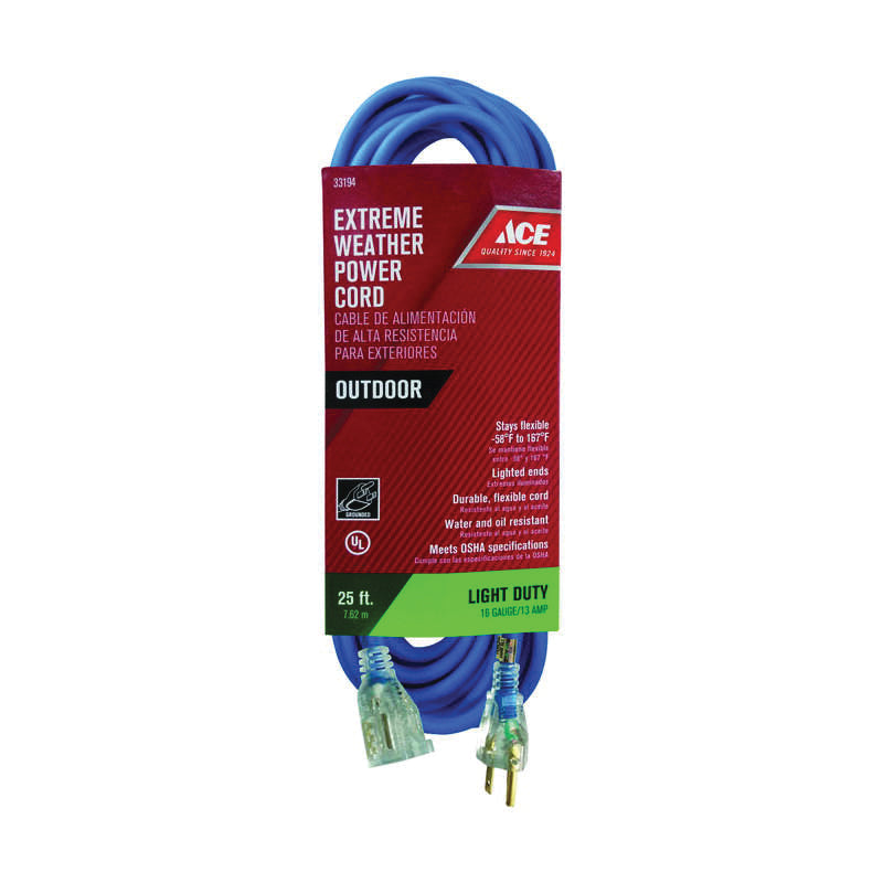 ACE® GL-JOW163-25X-6 Extension Cord, 125 V, SJOW Conductor, 16/3 AWG Conductor, 25 ft L