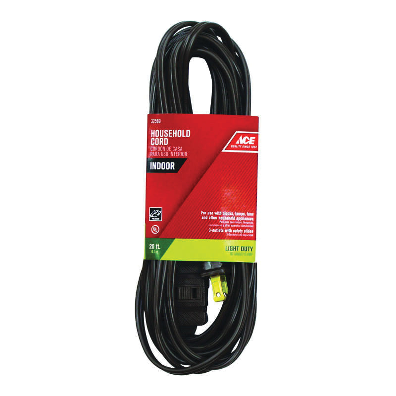 ACE® IN162PT220BR Extension Cord, 125 V, SPT-2 Conductor, 16/2 AWG Conductor, 20 ft L