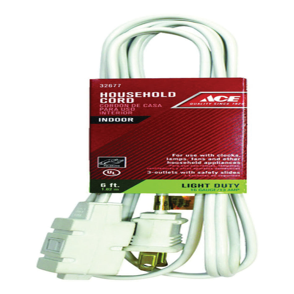 ACE® OU123JTW025OG-16/2 Extension Cord, SPT-2 Conductor, 16/2 AWG Conductor, 6 ft L