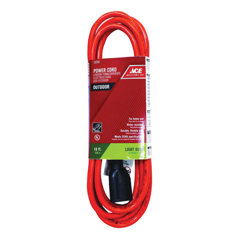 ACE® OU163JTW010OG Extension Cord, 125 V, SJTW Conductor, 16/3 AWG Conductor, 10 ft L