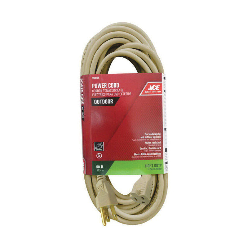 ACE® OUSJT163050BE Extension Cord, 125 V, SJTW Conductor, 16/3 AWG Conductor, 50 ft L