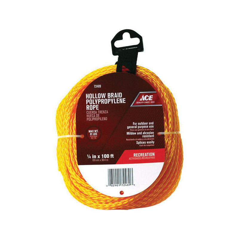 ACE® P2416K100Y01AC3 Rope, 1/4 in Dia, 100 ft L, 81 lb Load, Poly, Yellow