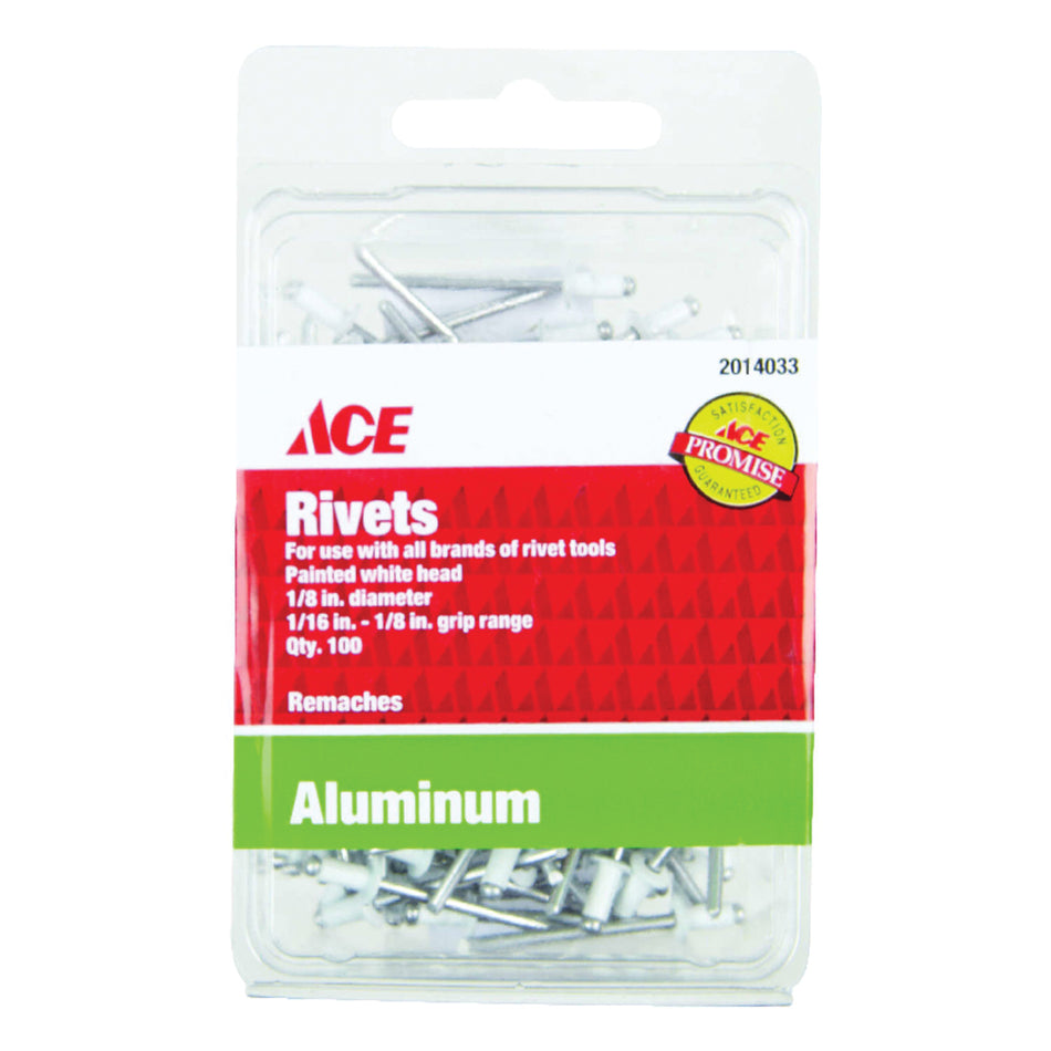 ACE® PAA42W1B Blind Rivet, 1/8 in Dia, 1/8 in Grip, Aluminum, White