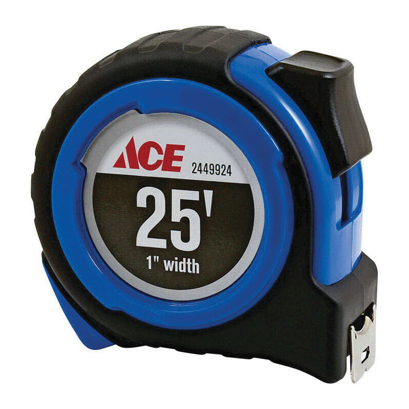 ACE® UB7525E Engineers Tape Measure With Belt Clip, 25 ft L Blade, Self-Lock Locking, Black Case