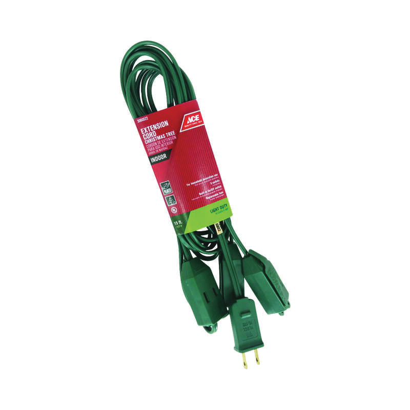 ACE® XM-SPT215GR Extension Cord, 125 V, SPT-2 Conductor, 18/2 AWG Conductor, 15 ft L