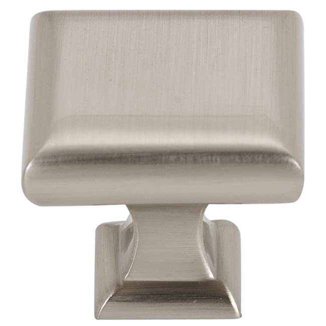 Creations® MANHATTAN Series A310-14-SN Cabinet Knob, 1-1/4 in L, Square, 1-1/8 in Projection, Brass, Satin Nickel