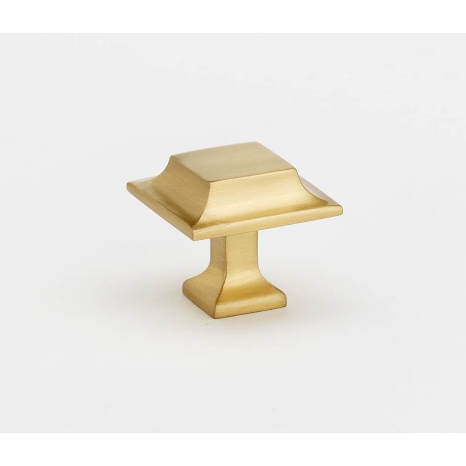 Creations® MILLENNIUM Series A950-14-SB Cabinet Knob, 1-1/4 in L, Square, 1 in Projection, Brass, Satin Brass