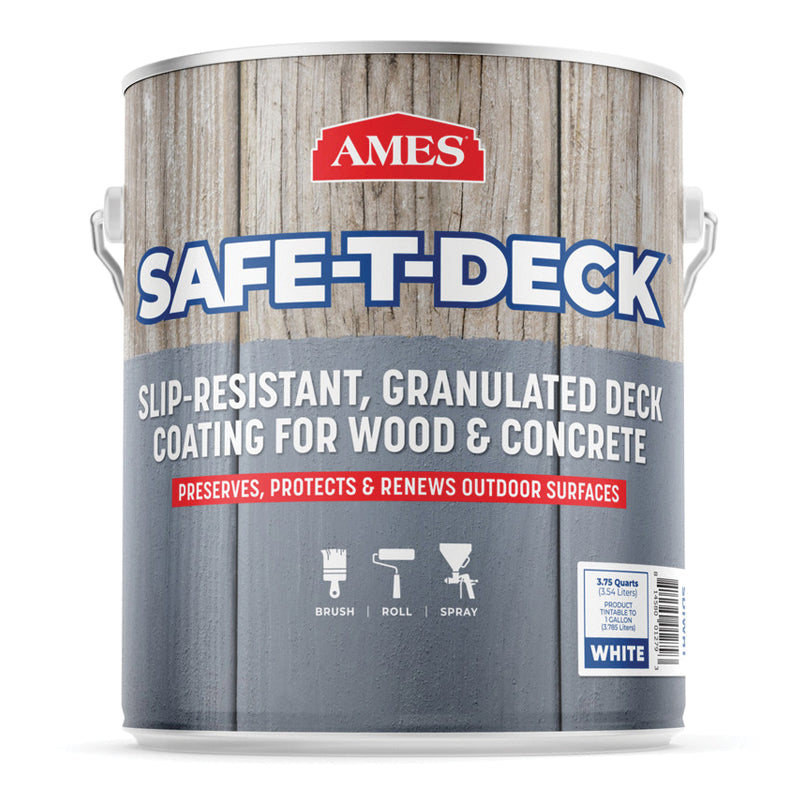 AMES® Safe-T-Deck® SD Series SD1WHT Deck Coat, Textured, White, <25 g/L VOC, 150 sq-ft Coverage Area, 1 gal, Pail