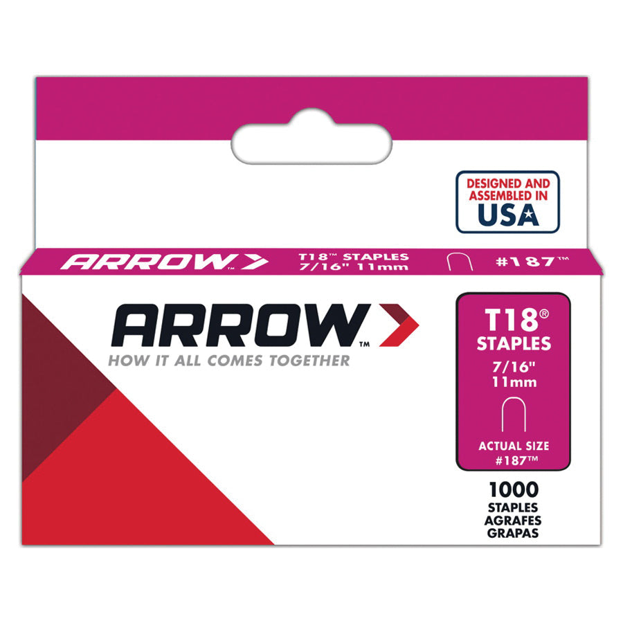 ARROW™ 187 Staple, 7/16 in Crown, 5 mm L Leg, Steel