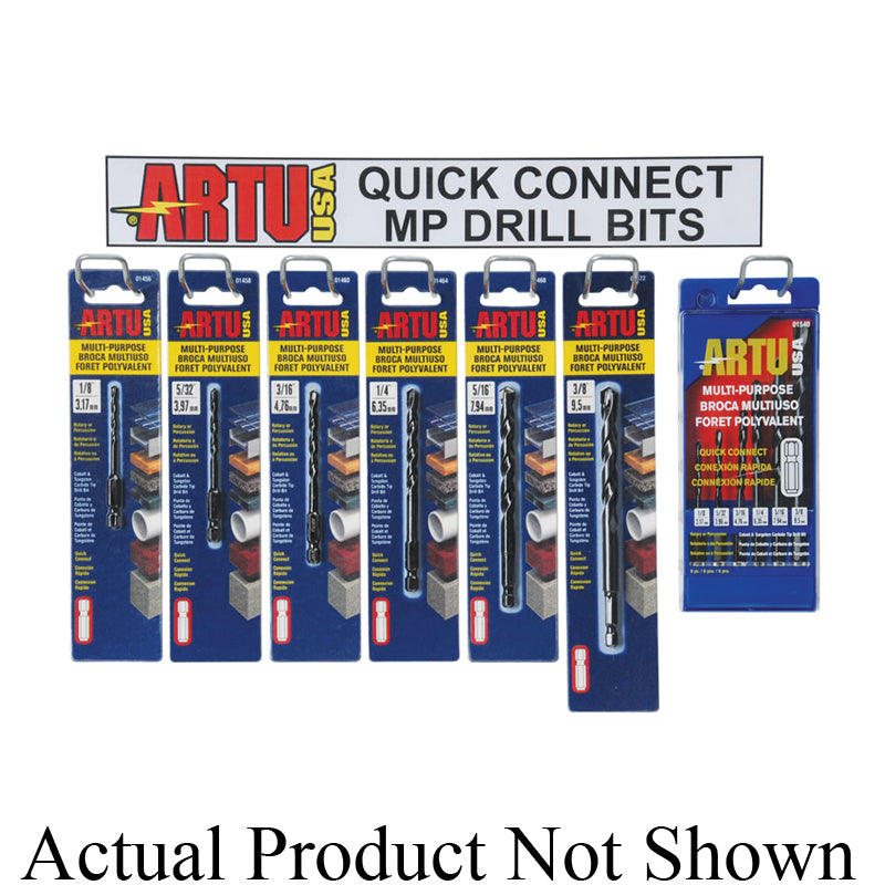 ARTU® 01540 Quick-Connect Multi-Purpose Bit Set, 1/8 in Min Drill Bit, 3/8 in Max Drill Bit, 6 -Piece