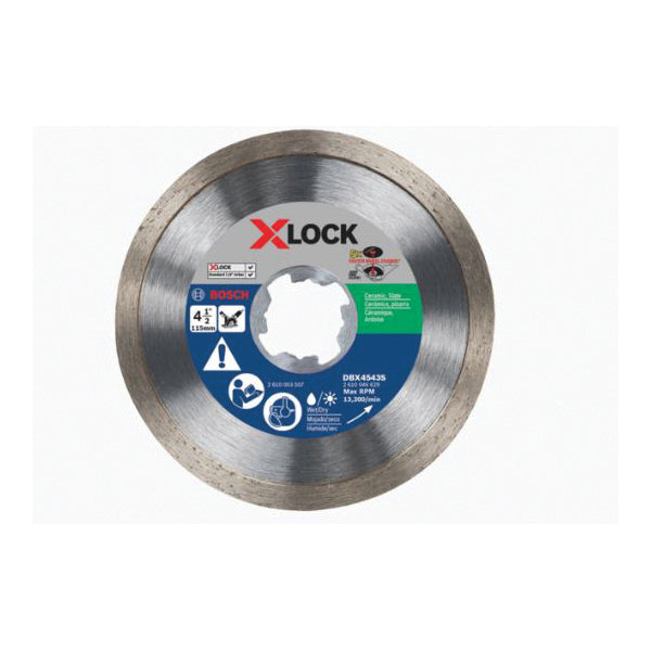 BOSCH X-LOCK DBX4543S Blade, 4-1/2 in Dia, Continuous Rim, 7/8 in Arbor, Diamond Cutting Edge, Diamond Blade