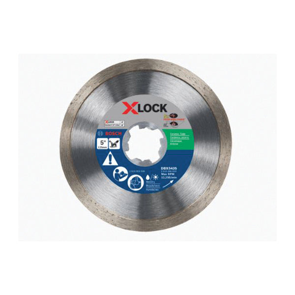 BOSCH X-LOCK DBX543S Blade, 5 in Dia, Continuous Rim, 7/8 in Arbor, Diamond Cutting Edge, Diamond Blade