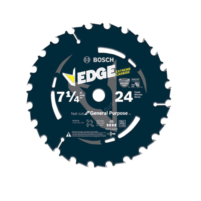 BOSCH DCB724 Circular Saw Blade, 7-1/4 in Dia, Alternating Top Bevel, Face Ground Teeth, 17 deg Hook, 5/8 in Arbor