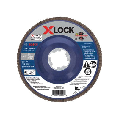 BOSCH X-LOCK® FDX2745060 Flap Disc, Type 27 Disc, 4-1/2 in Dia, 60 Grit, Zirconia Abrasive, Snap-On Attachment