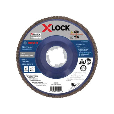 BOSCH X-LOCK® FDX2750060 Flap Disc, Type 27 Disc, 5 in Dia, 60 Grit, Zirconia Abrasive, Snap-On Attachment