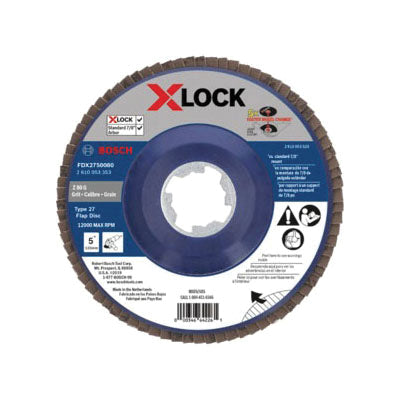 BOSCH X-LOCK® FDX2750080 Flap Disc, Type 27 Disc, 5 in Dia, 80 Grit, Zirconia Abrasive, Snap-On Attachment