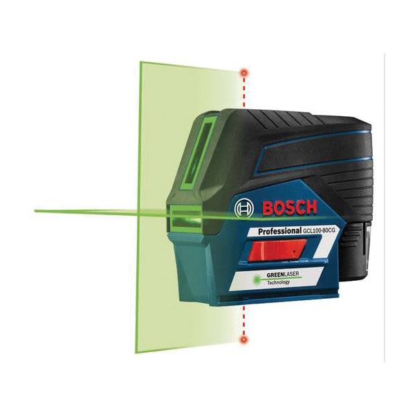 BOSCH GCL100-80CG Cross Line Laser Kit, 165 ft Working Range without Detector, 4 deg Leveling, Green Laser