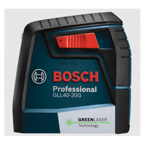 BOSCH GLL40-20G Cross Line Laser Kit, 40 ft Working Range without Detector, 4 deg Leveling, Green Laser