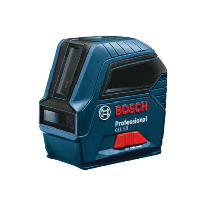 BOSCH GLL 55 Cross Line Laser Kit, 50 ft Working Range without Detector, 4 deg Leveling, Red Laser, Plastic Composite