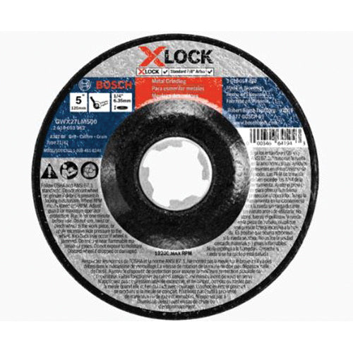 BOSCH GWX27LM500 Abrasive Grinding Wheel, Type 27 Wheel, 5 in Dia, 1/4 in Thick, 7/8 in Arbor, 30 Grit