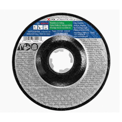 BOSCH GWX27M450 Abrasive Grinding Wheel, Type 27 Wheel, 4-1/2 in Dia, 1/4 in Thick, 7/8 in Arbor, 24 Grit