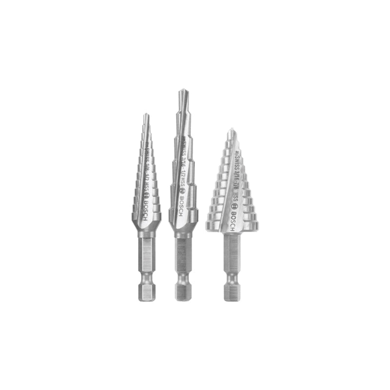 BOSCH IMSDC003 Turbo Step Drill Bit Set, 1/8 in Min Drill Bit, 7/8 in Max Drill Bit, 3 -Piece, HSS