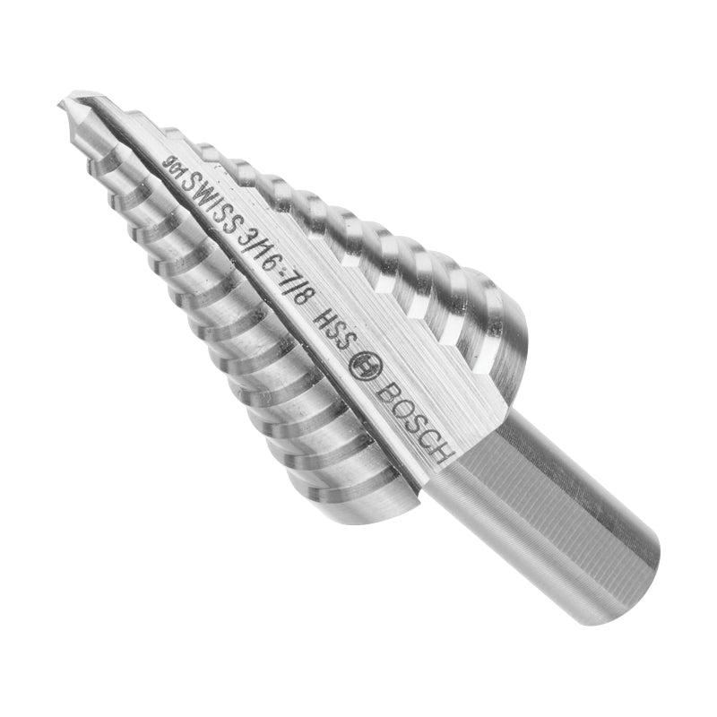 BOSCH SDC2 Turbo Step Drill Bit, 12 -Hole Size, 3/16 in Min Hole Size, 7/8 in Max Hole Size, HSS