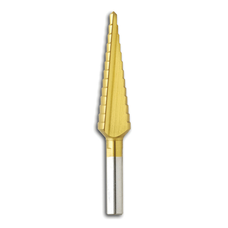 BOSCH SDT1 Step Drill Bit, 13 -Hole Size, 1/8 in Min Hole Size, 1/2 in Max Hole Size, Titanium, Titanium-Coated