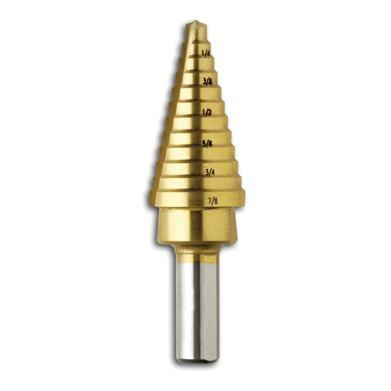 BOSCH SDT2 Step Drill Bit, 12 -Hole Size, 3/16 in Min Hole Size, 7/8 in Max Hole Size, Titanium, Titanium-Coated