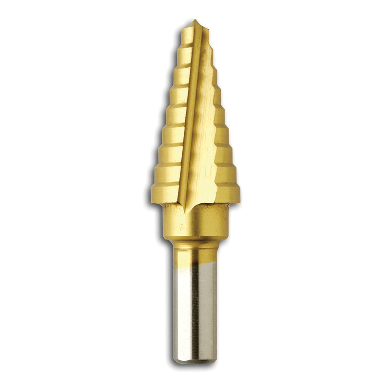 BOSCH SDT3 Step Drill Bit, 9 -Hole Size, 1/4 in Min Hole Size, 3/4 in Max Hole Size, Titanium, Titanium-Coated