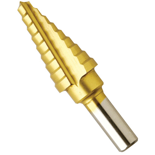 BOSCH SDT3 Step Drill Bit, 9 -Hole Size, 1/4 in Min Hole Size, 3/4 in Max Hole Size, Titanium, Titanium-Coated