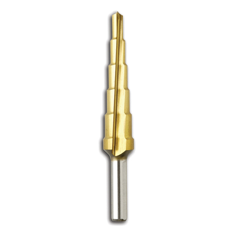 BOSCH SDT6 Step Drill Bit, 6 -Hole Size, 3/16 in Min Hole Size, 1/2 in Max Hole Size, Titanium, Titanium-Coated