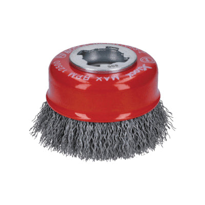 BOSCH X-LOCK® WBX318 Cup Brush, 3 in Dia Brush, Crimped Bristle, Carbon Steel Bristle