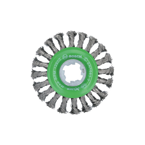 BOSCH X-LOCK® WBX429 Wire Wheel, 4-1/2 in Dia Brush, Cable Twist Knotted Bristle, Stainless Steel Bristle