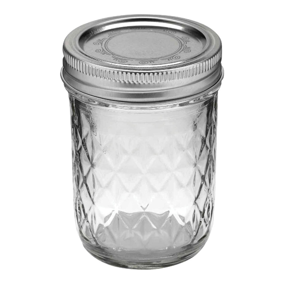 Ball® 1440081200 Quilted Crystal Deluxe Mason Jar, 8 oz Capacity, Regular Mouth Lid, Glass, Dishwasher Safe