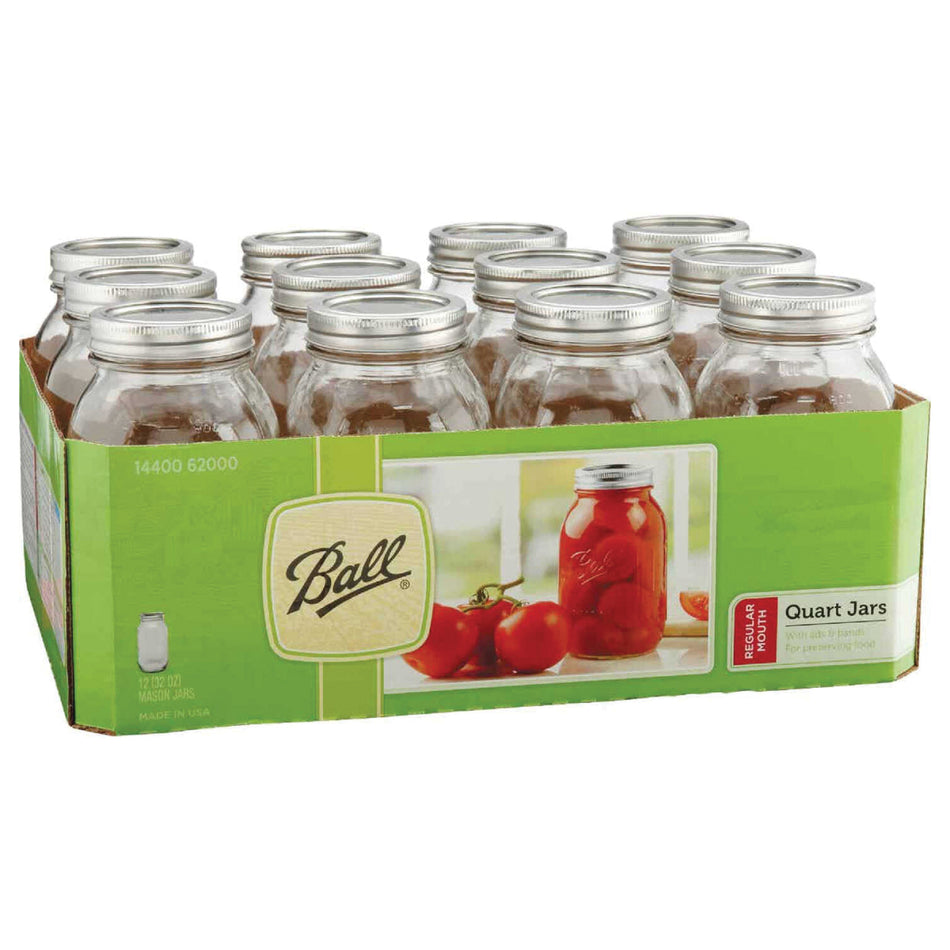 Ball® 62000 Mason Canning Jar With Lid, 1 qt Capacity, Round, Regular Mouth Lid, Glass