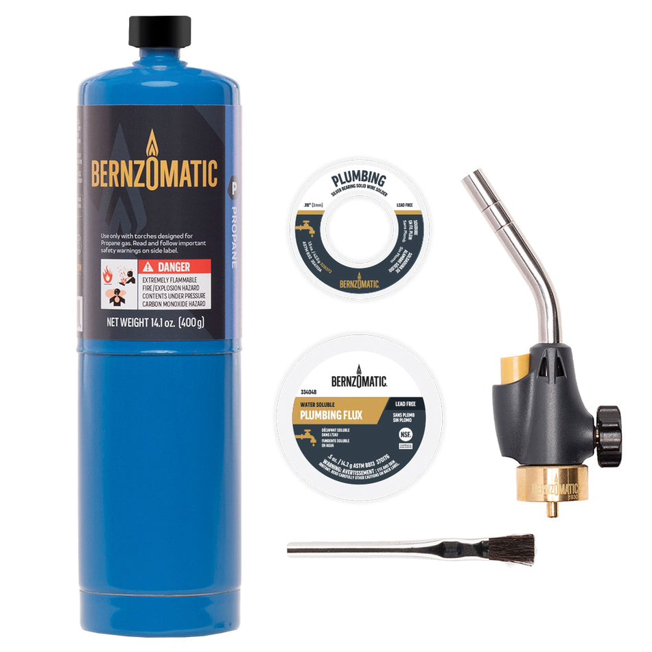 BernzOmatic® WPK2301 Utility Torch Plumbing Kit, Propane Gas, Adjustable, Pencil Point, Webbed Flame, 14.1 oz Gas