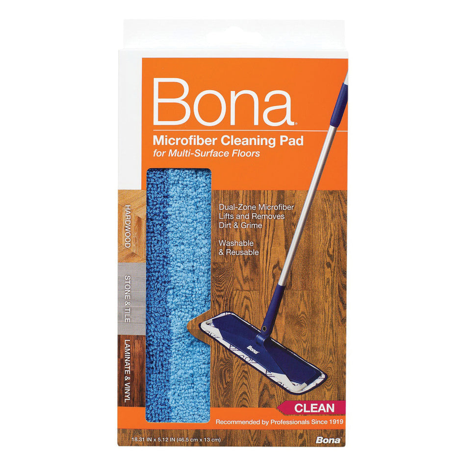 Bona® AX0003053 Cleaning Pad, 15-1/2 in L, 5-1/2 in W, Blue, Microfiber, Loop End, Quick-Change Connection