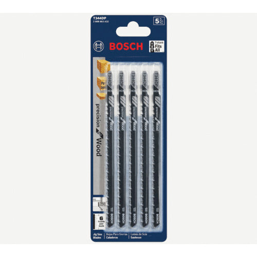 Bosch Power Tools T344D T-Shank Jig Saw Blade, 6 in L, Ground, Side Teeth, Right Hand Cut, 6 TPI, 5-Piece