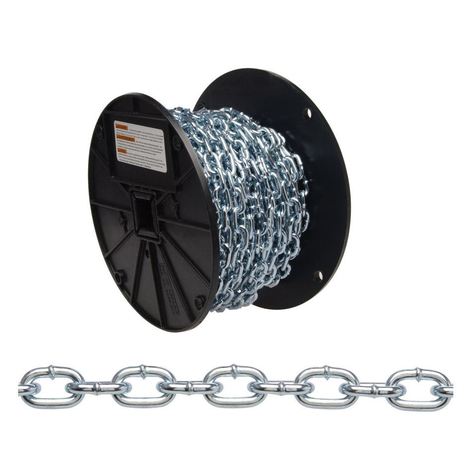 CAMPBELL® 0726727 Straight Link Machine Chain, #2 Trade, 125 ft L, 325 lb Load, Low Carbon Steel, Zinc-Plated