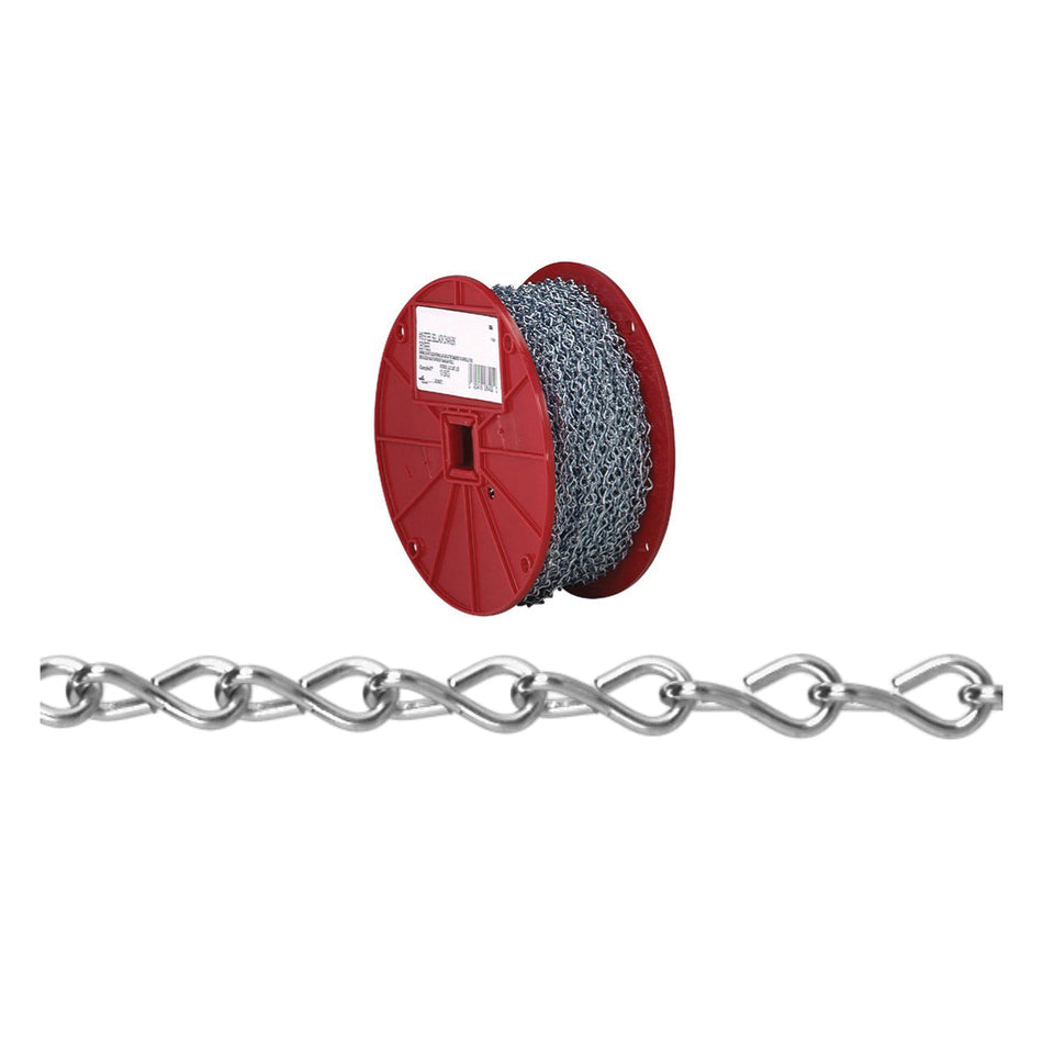 CAMPBELL® AW0801427 Single Jack Chain, #14 Trade, 200 ft L, 16 lb Load, Low Carbon Steel, Zinc-Plated