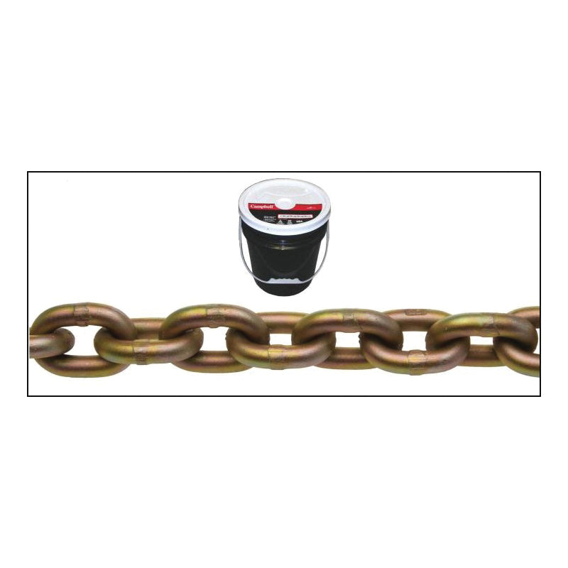 CAMPBELL® T0510413 Transport Chain, 1/4 in Trade, 150 ft L, 3150 lb Load, 70 Grade, Carbon Steel, Yellow Chromate