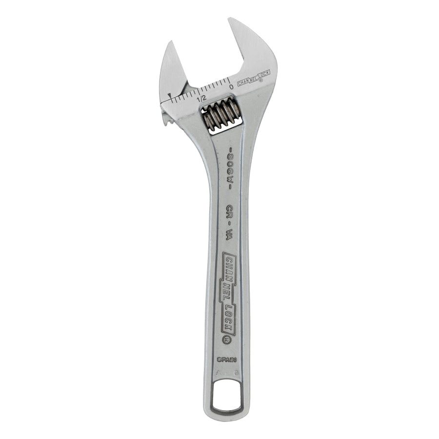 CHANNELLOCK® 806W Adjustable Wrench, 6-1/4 in OAL, 0.94 in Jaw, Chrome Vanadium Steel Jaw