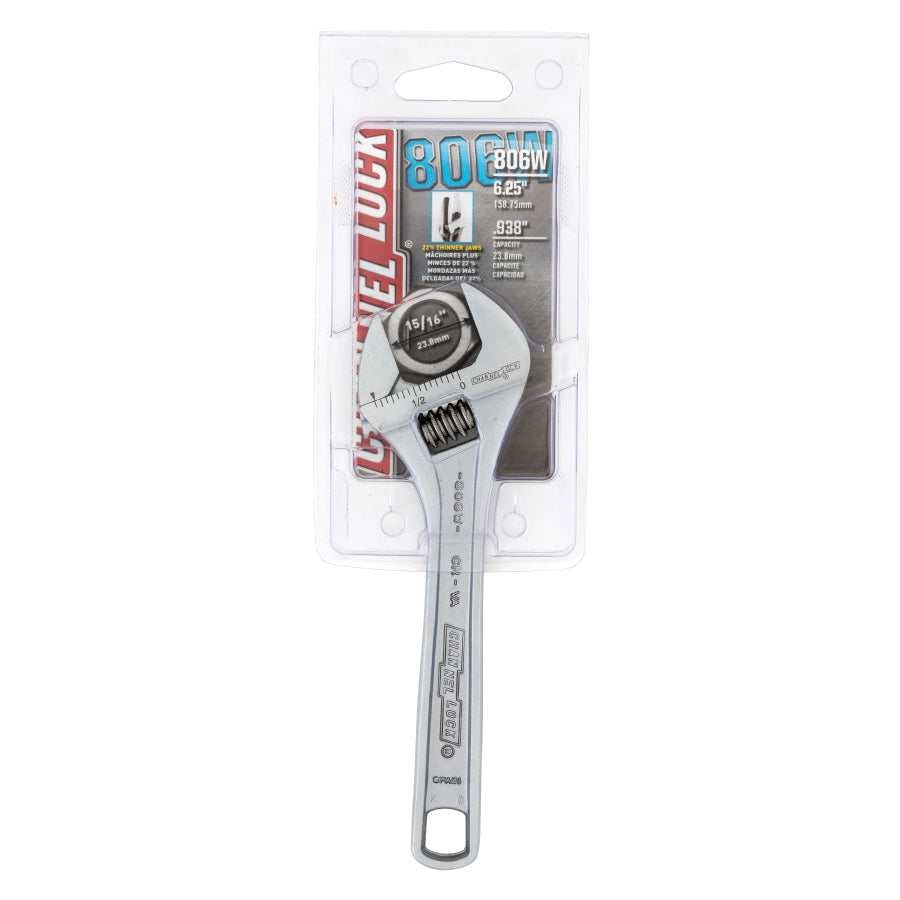 CHANNELLOCK® 806W Adjustable Wrench, 6-1/4 in OAL, 0.94 in Jaw, Chrome Vanadium Steel Jaw