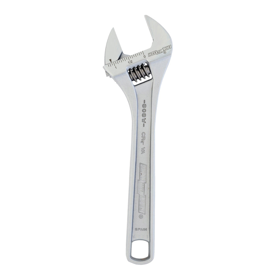 CHANNELLOCK® 808W Adjustable Wrench, 8 in OAL, 1.18 in Jaw, Chrome Vanadium Steel Jaw