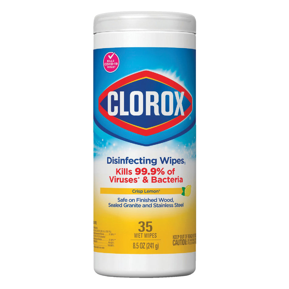 CLOROX® CLO01594EA Disinfectant Wipes, 7 in W, 8 in L, Citrus Blend, 1-Ply, 35 Count, Canister