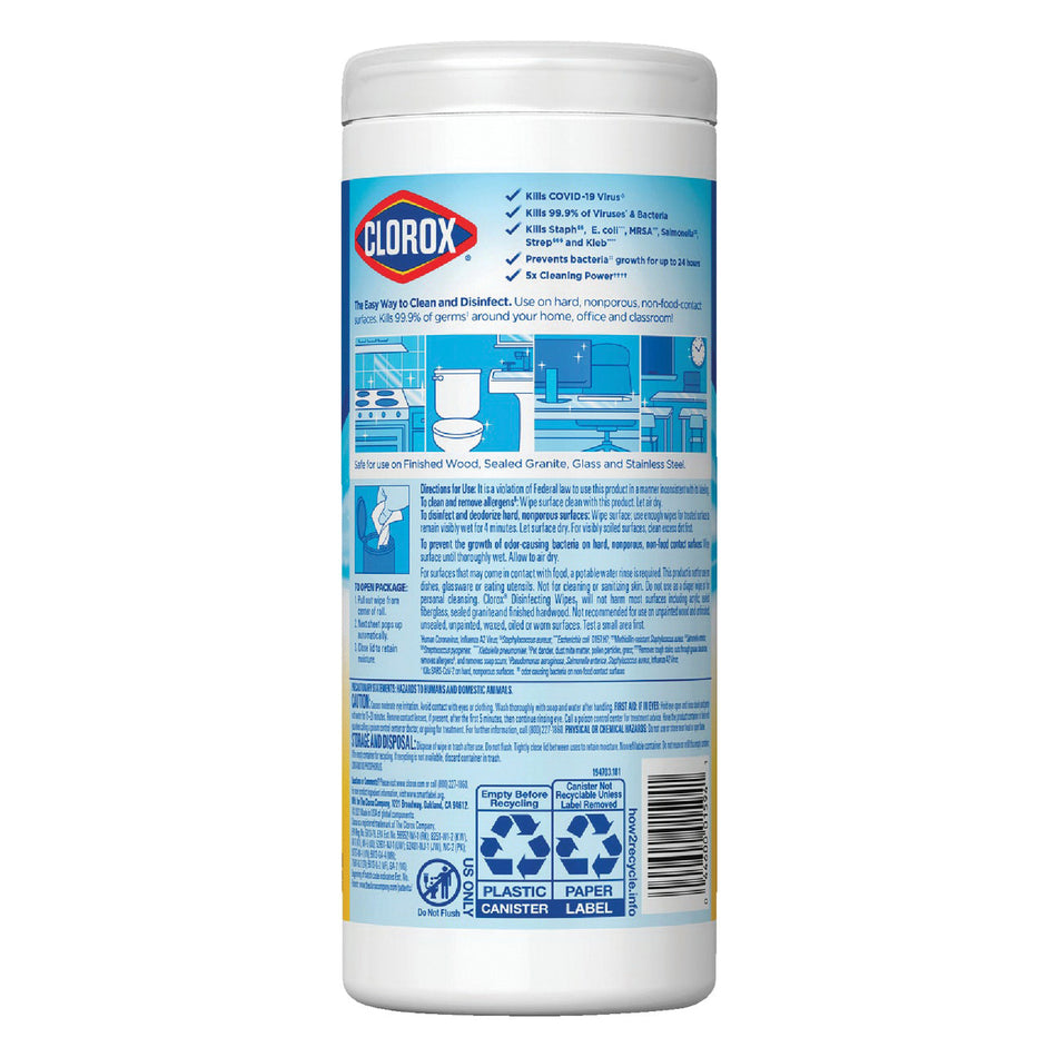 CLOROX® CLO01594EA Disinfectant Wipes, 7 in W, 8 in L, Citrus Blend, 1-Ply, 35 Count, Canister