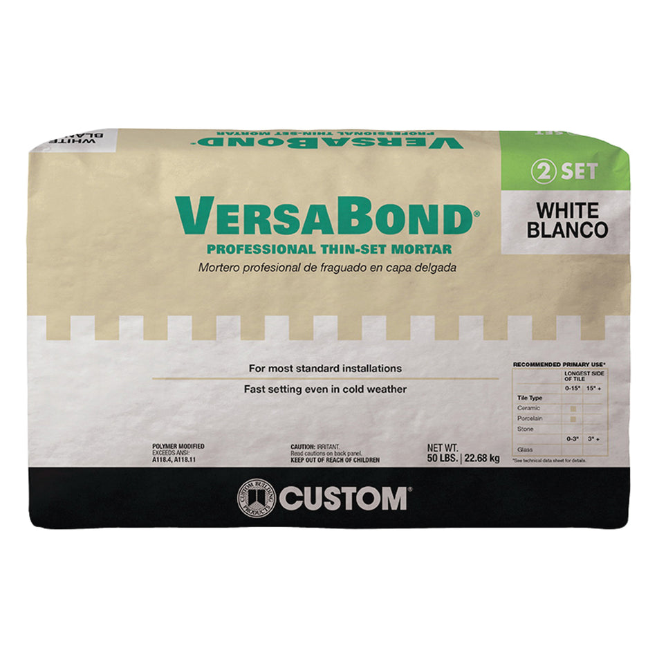 CUSTOM® VersaBond® MTSW50 Professional Thin-Set Mortar, Solid Powder, White, 28 days Curing, 50 lb, Bag