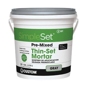 CUSTOM® Simpleset® CTTSG1-2 Pre-Mixed Thin-Set Mortar, Sanded Paste, Gray, 28 days Curing, 1 gal, Pail